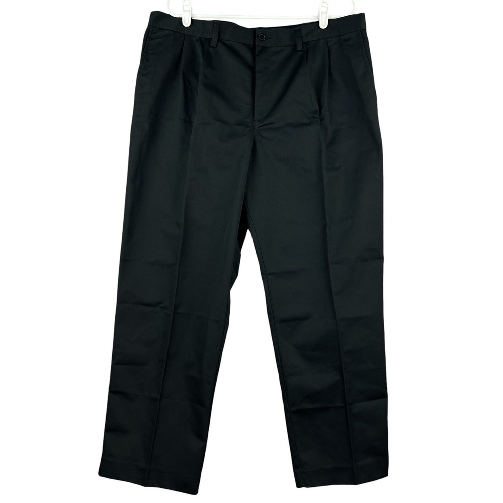 NWT Edwards Men's Black Pants Size 38x30 Poly Cotton Woven Pleated Front